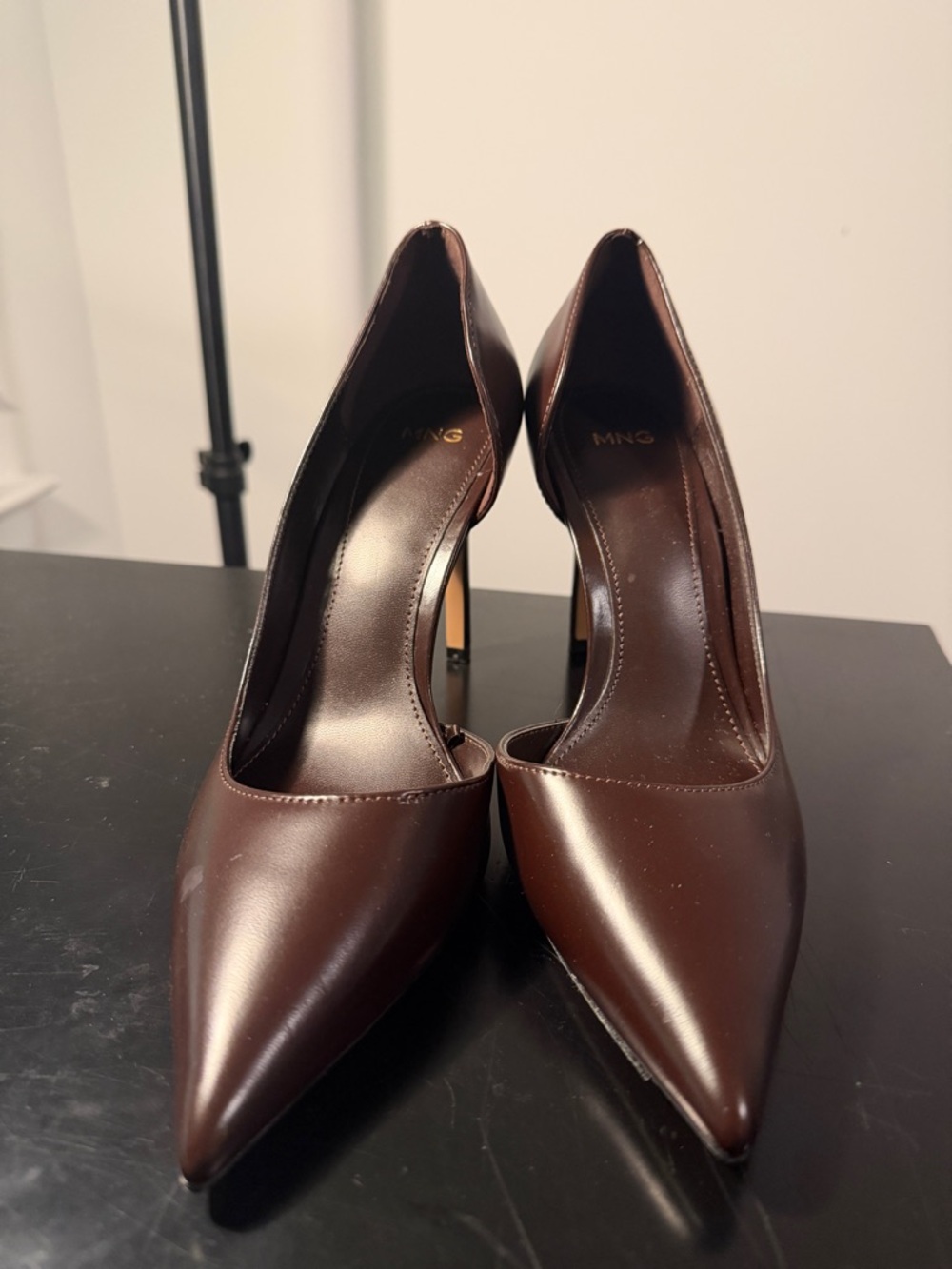Mango Brown Pointed Leather High Heel Pumps